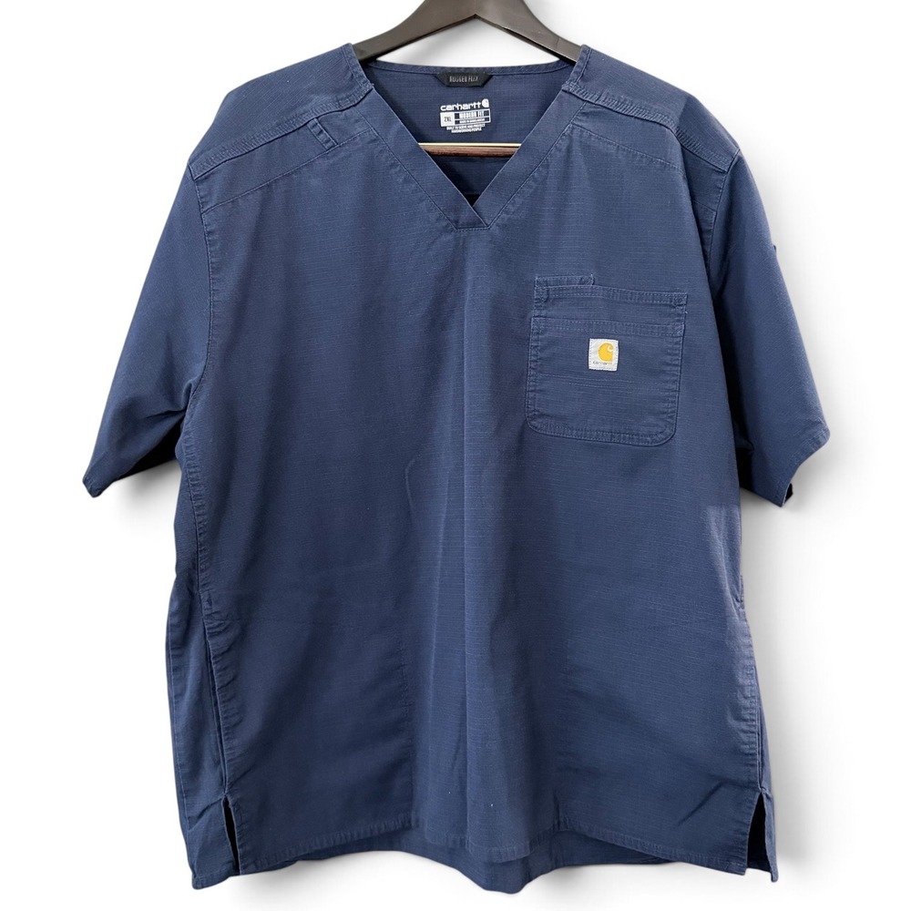 Carhartt 2XL Rugged Flex Men's Scrub Top Modern Fit Navy Blue Ripstop C16418